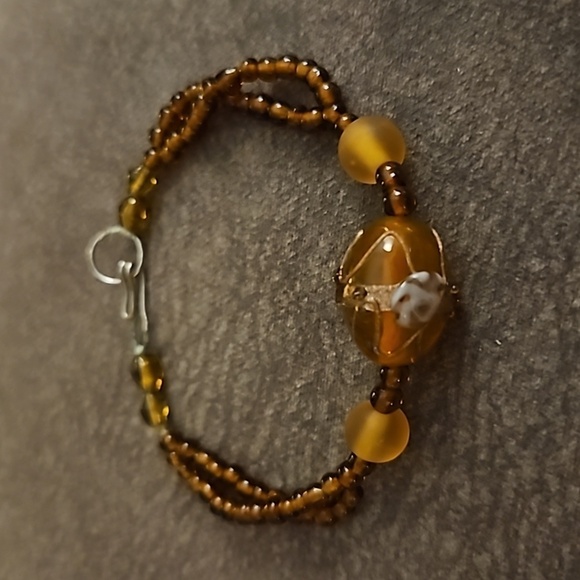 3/$30 HANDMADE Amber Glass Lampwork Focal Beaded Tennis Bracelet - Picture 2 of 5